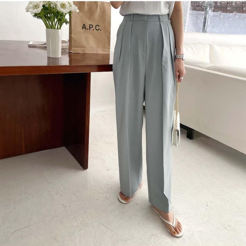 Bornladies  Summer Casual High Waist Loose Straight Pants for Women Ladies Button Wide Leg Trousers Female Solid Pants