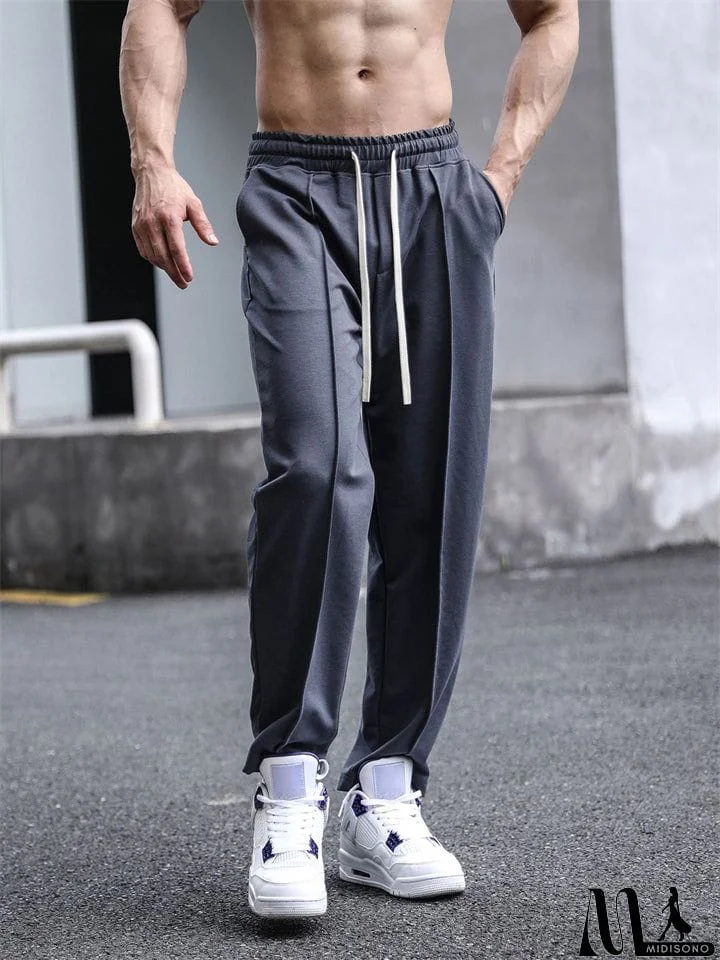MidiSono - Men's Straight Leg Mid-Rise Drawstring Leisure Pants