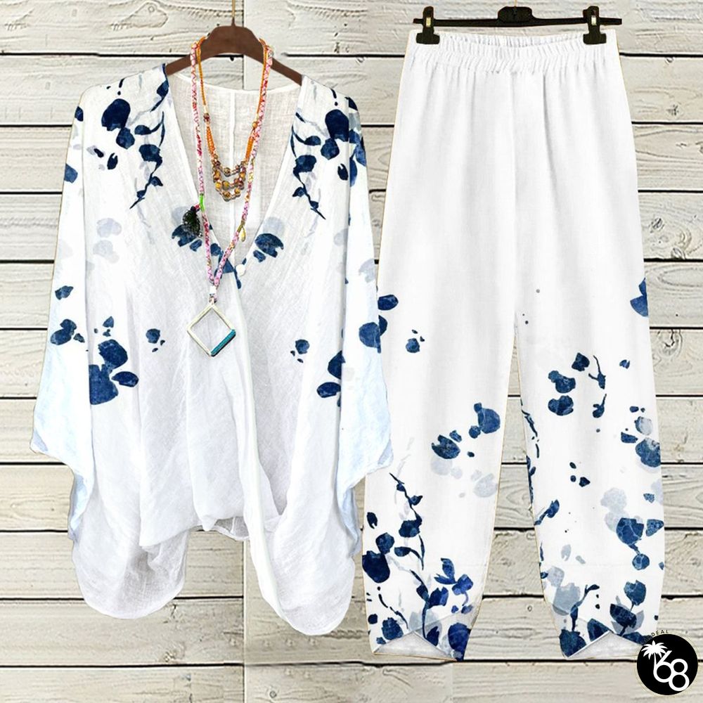 Basic White V-Neck Two Piece Set | 168DEAL