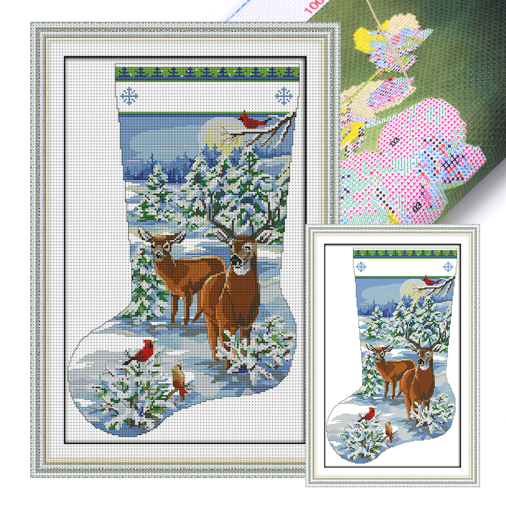Moose Stocking Partial 16CT Pre-stamped Washable Canvas(30*44cm