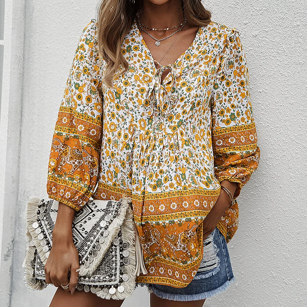 Women's Simian Style Lace-Up Loose Blouses