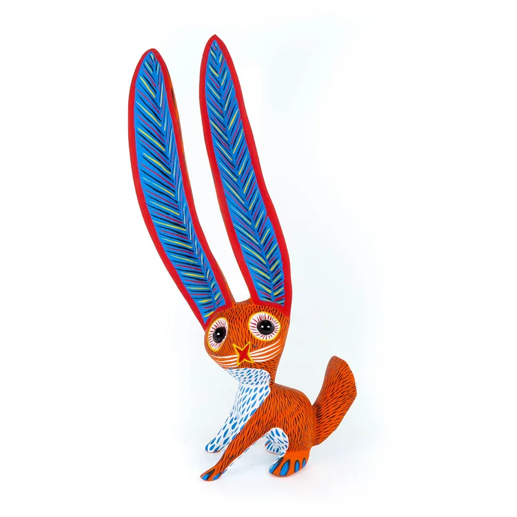 Big Eared Rabbit (Orange) - Oaxacan Alebrije Wood Carving