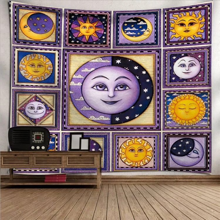 Sun Moon Mandala Tapestry Wall Hanging Celestial Wall Tapestry Hippie Wall Carpets Dorm Decor Psychedelic Tapestry
