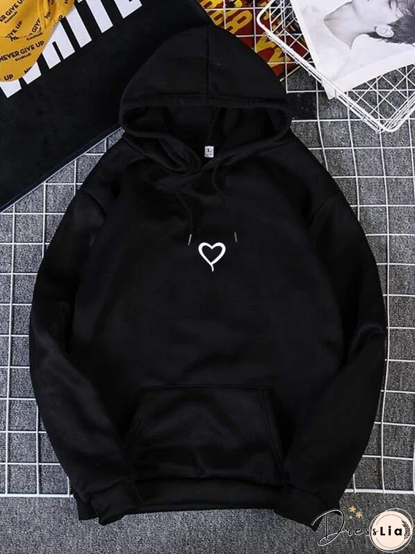 Heart Print Thermal Lined Hoodie