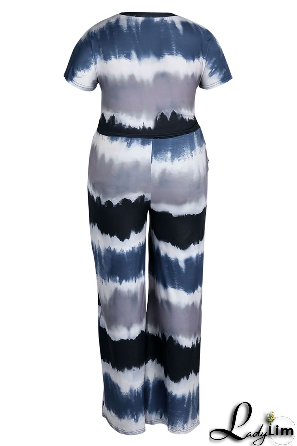 Purple Casual Striped Print Tie Dye Bandage Patchwork O Neck Plus Size Two Pieces