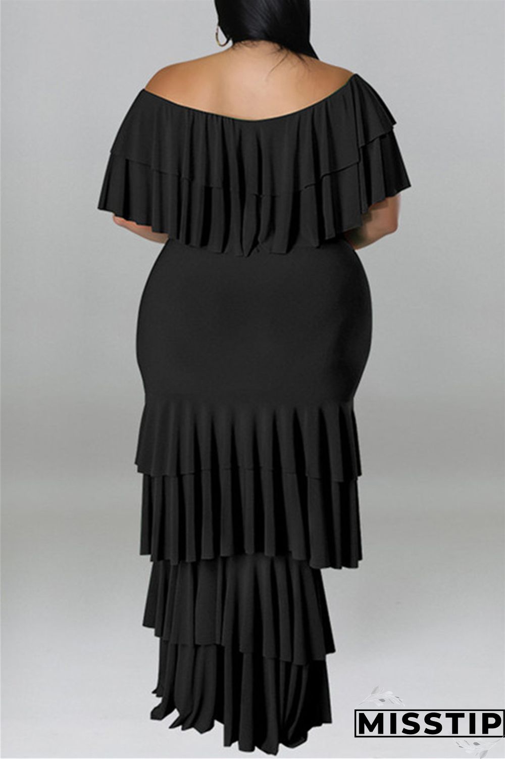 Black Fashion Casual Plus Size Solid Patchwork O Neck Short Sleeve Dress