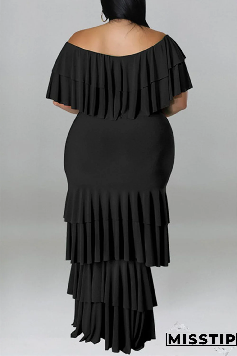 Black Fashion Casual Plus Size Solid Patchwork O Neck Short Sleeve Dress