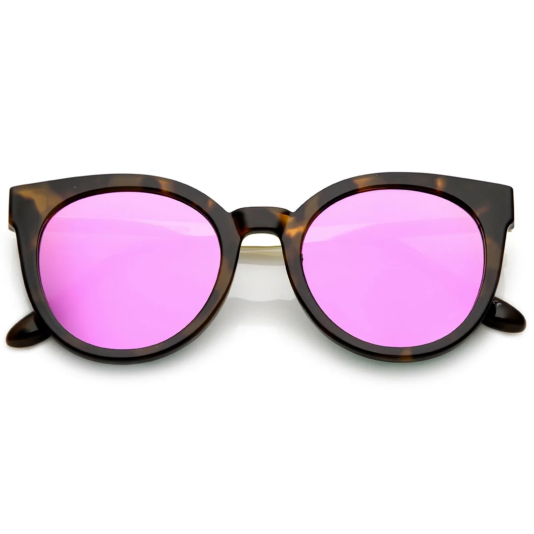 Classic Horn Rimmed Cat Eye glasses Round Color Mirrored Flat Lens 53mm