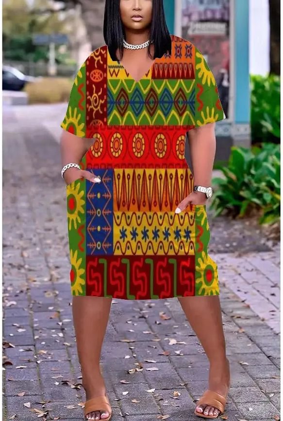 Summer Holiday  Hem Print Sexy V-neck Women's Beach Dress