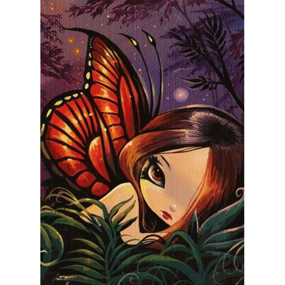 

30*40CM - Round Drill Diamond Painting - Girl with Butterfly Wings, 501 Original