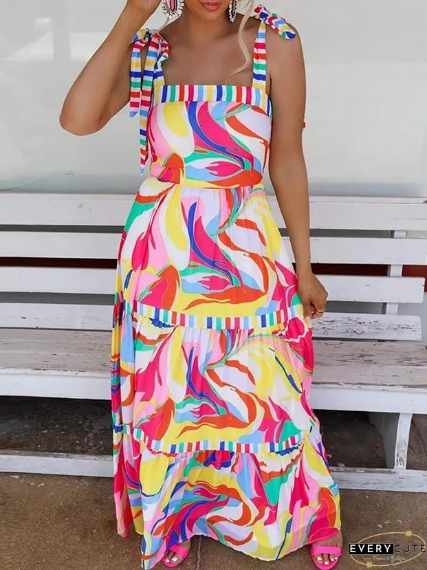 Dresses Multicolor Print Suspender Swing Dress for Women