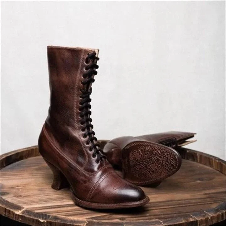 2019 Autumn Women boots Retro woemn Shoes female Booties Plus Size Shoes pointed toe Leather Shoes Heel Mid Calf Boots