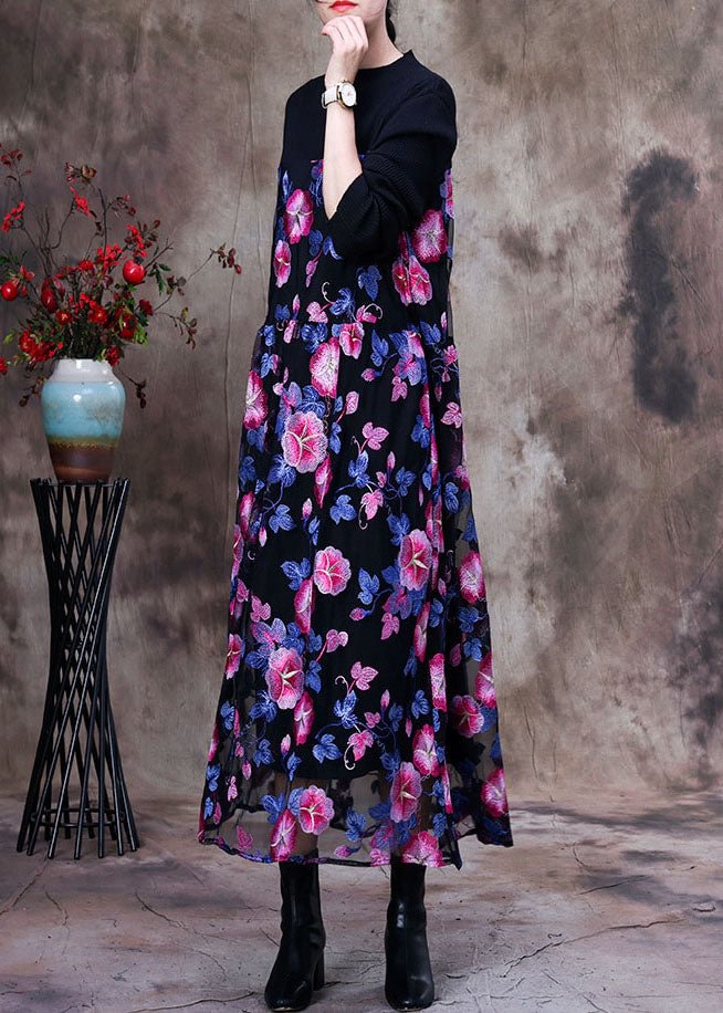Unique Pink Embroideried Patchwork Lace Long Dress