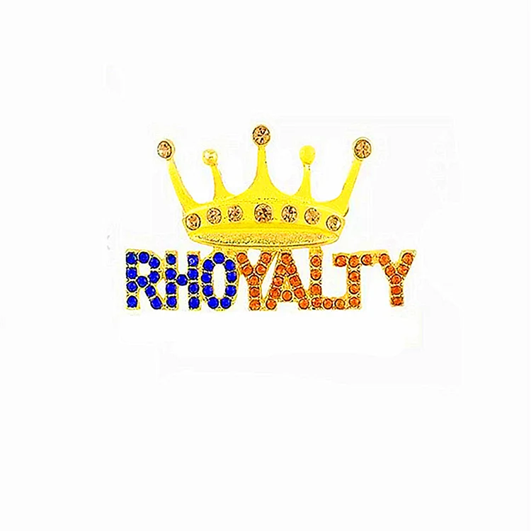 Metal Gold Bling Blue Yellow Diamond Sorority Symbol Top Lady Crown Rhoyalty Brooch Sigma Gamma Rho Lapel Pin Jewelry