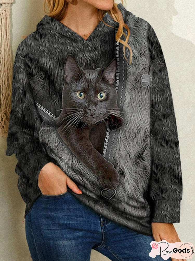 Casual Animal Cat Sweatshirt