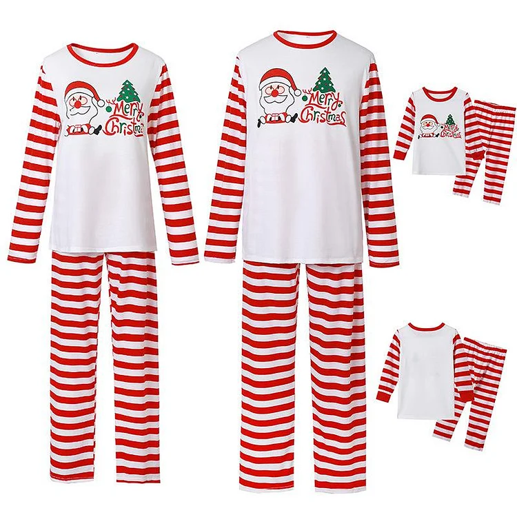 Santa & Tree Print Striped Parent-child Pajamas