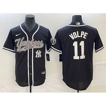 Men's New York Yankees #11 Anthony Volpe Black With Patch  Cool Base Stitched Baseball Jersey