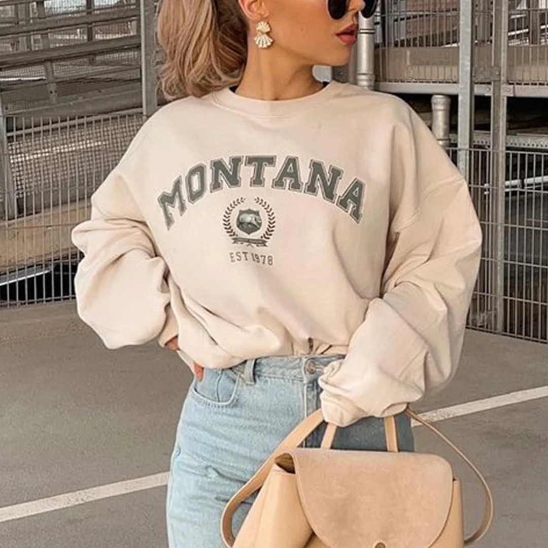 Montana Print Vintage Long Sleeve Casual Sweatshirt