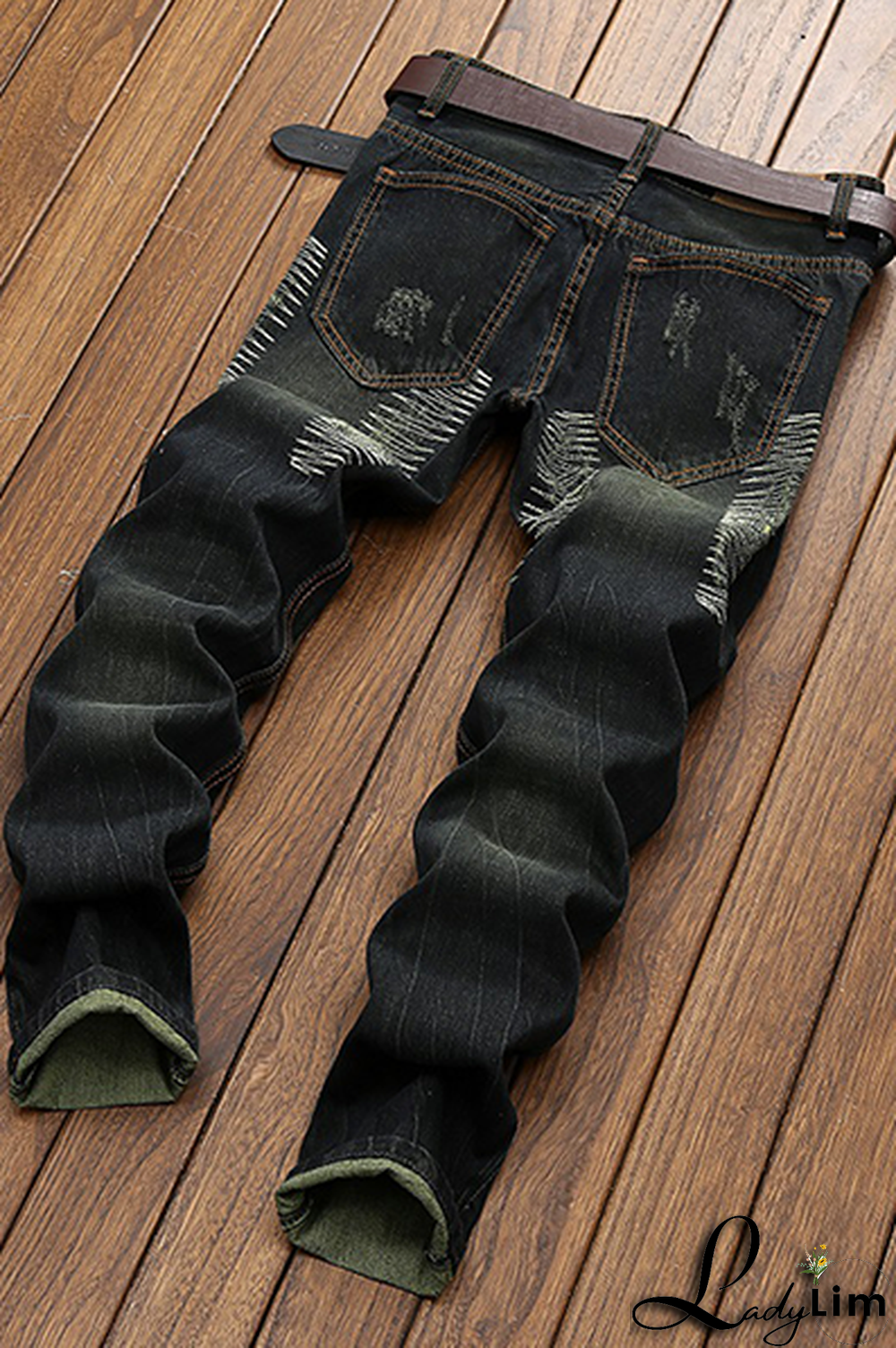 Blue Street Patchwork Tassel Ripped Make Old Bottoms