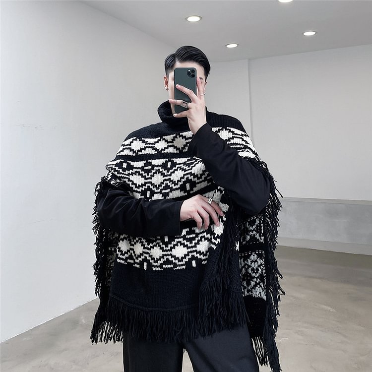 Dawfashion-Bohemian Fringe Knit Sweater-Yamamoto Diablo Clothing