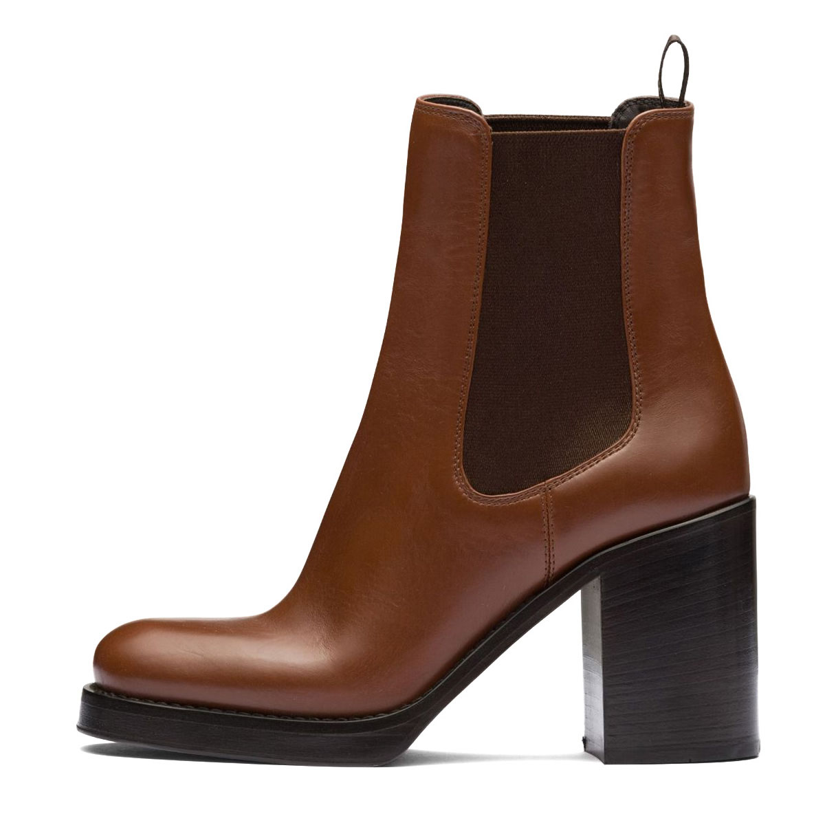 Brown Square Toe Chunky Heel Pull-On Platform Chelsea Boots Women Nicepairs