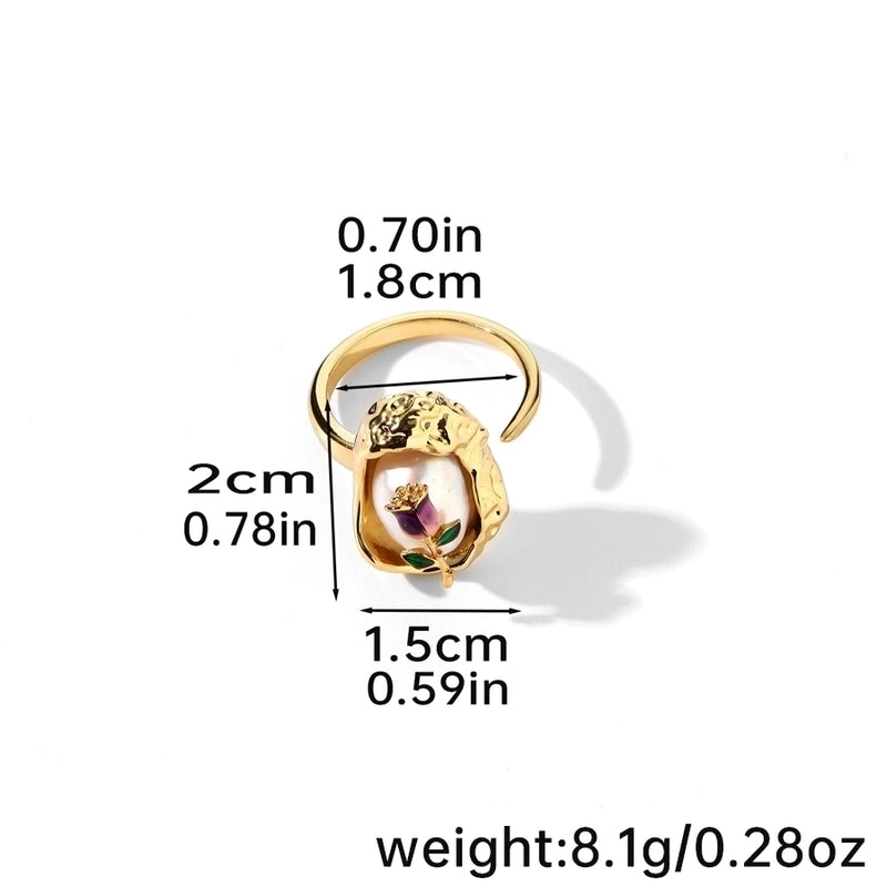 Copper Inlay Rose Pearl Open Rings