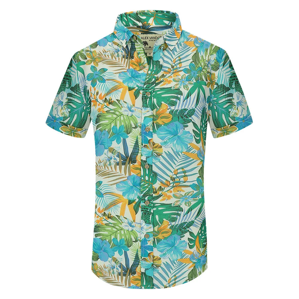 Hawaiian Casual Beach Shirt White Leaf