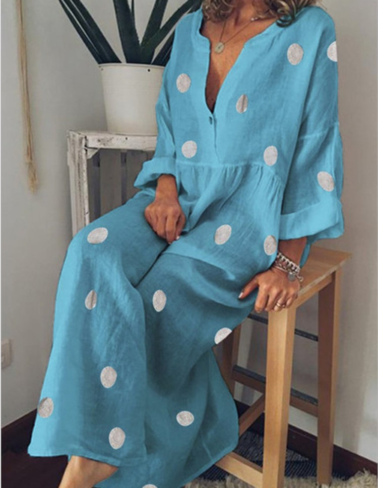 Older Women's Plus Size Cotton Maxi Print Boho Dress