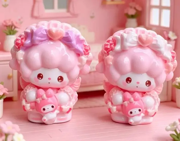 Little pink lamb holding bunny resin charm ser
