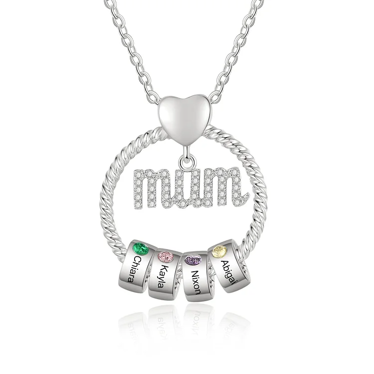 Mum Necklace Personalized 4 Birthstones Family Necklace Mother's Day Gift