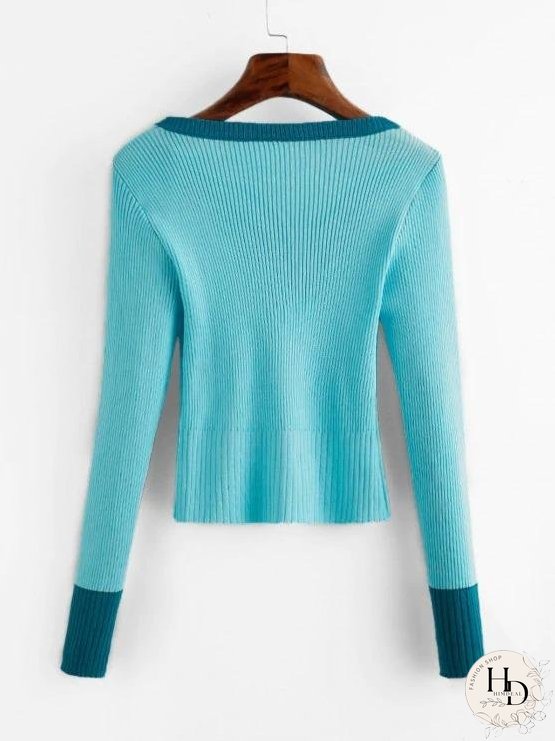 Crew Neck Embroidered Ribbed Knitwear for Women