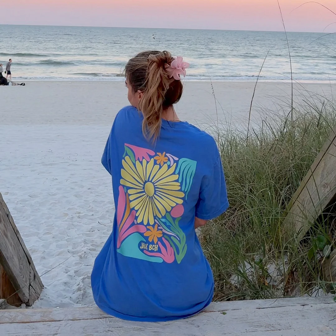  Vibrant Floral Print Beach T-Shirt for Women