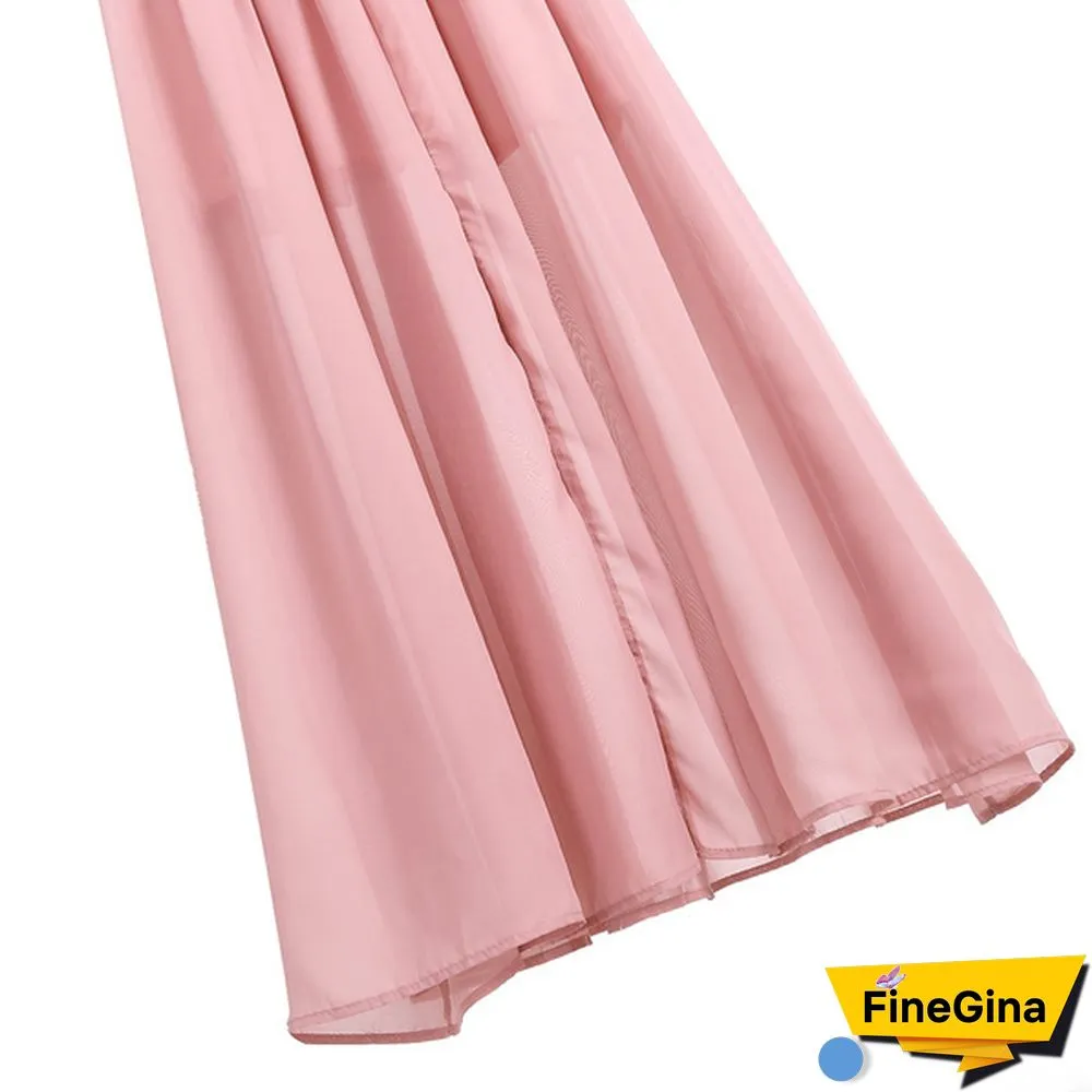 Womens Half Sleeved Embroidered Lace Top Front Slit Chiffon Wedding Bridesmaid Gown Prom