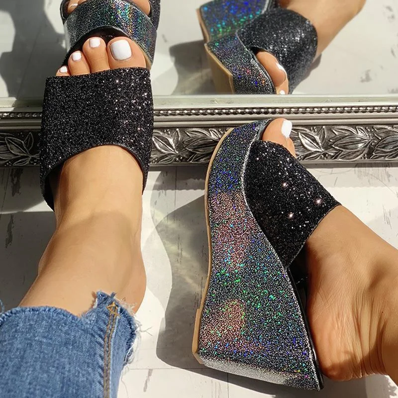 Open Toe Sequins Platform Sandals - Womens Fashion Online Shopping at
