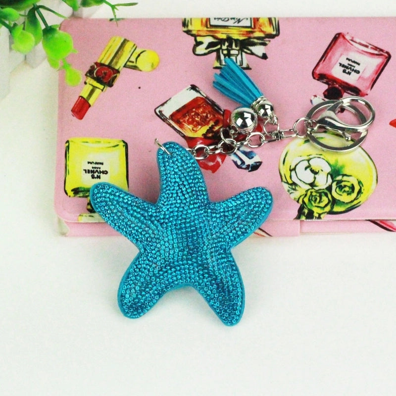8 Pieces Glam Beach Starfish Flannel Diamond Women’S Keychain