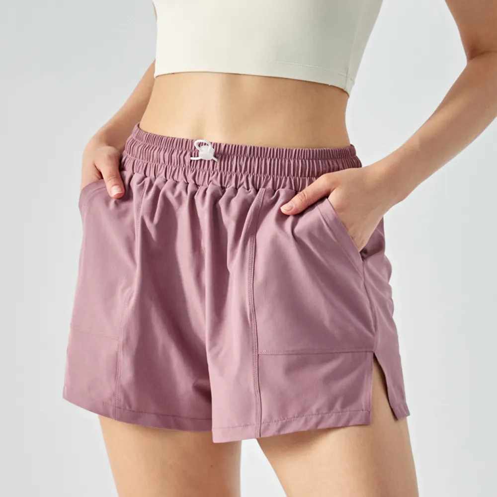 Hergymclothing Soft Light Purple 2 in 1 quick dry side slit everyday & basketball sports shorts for women for sale
