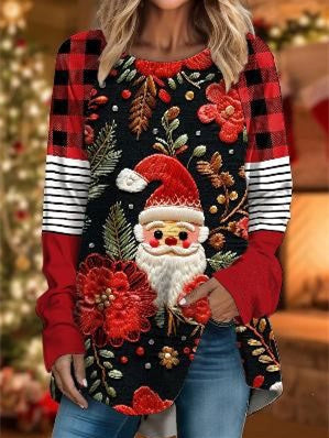 Women's Long Sleeve Scoop Neck Graphic Printed Tops