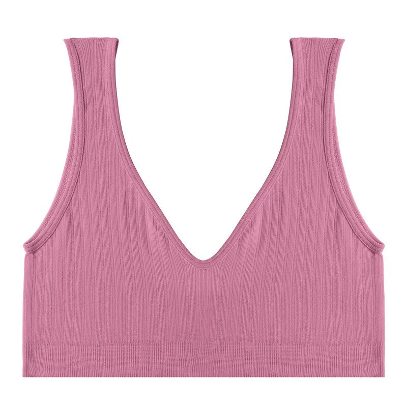 FINETOO Padded Tops Women Candy Color Bralette Ladies Deep V Tanks M-XL Sexy Backless Top Comfortable Underwear Female Lingerie
