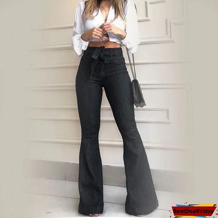 Newest Womens Fashion Lace High Waist Jeans High Stretch Skinny Wide Leg Pants For Women Size XXs-3Xl