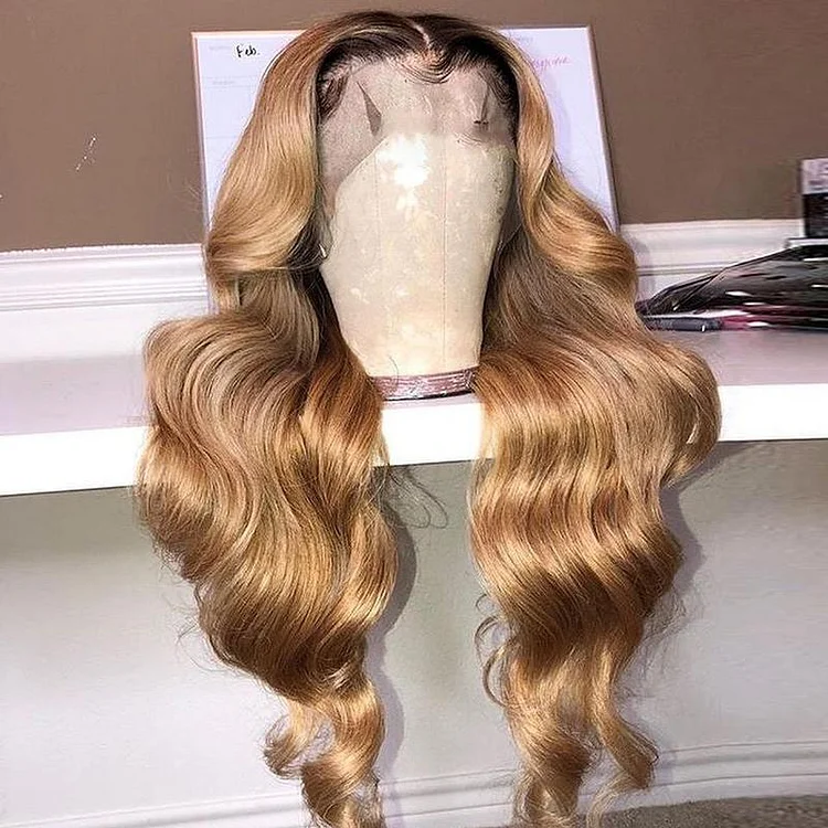 Light Honey Brown Ombre Color Body Wave Lace Front Wig