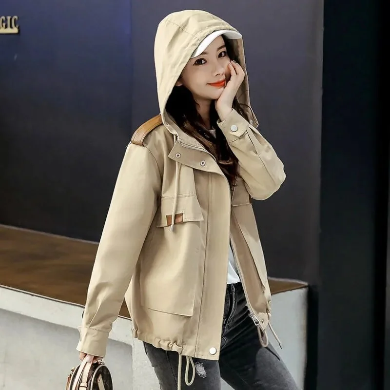 2021 High Quality Fashion Women's Short Jacket Spring Autumn Hooded Student Tops Korean Loose Wild Casual Coat Windbreaker KW493