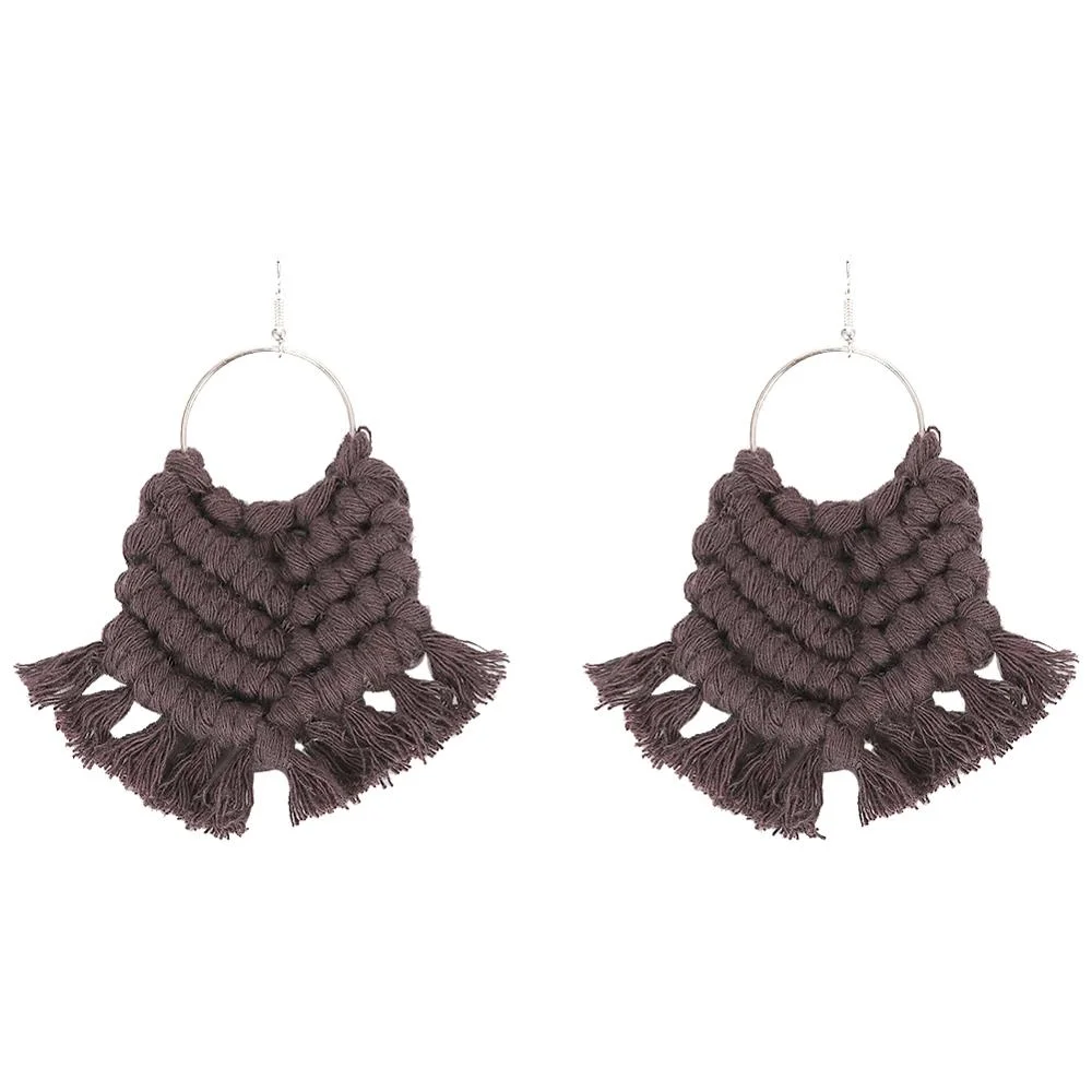 Dvacaman Ethnic Handmade Weave Macrame Earrings Cotton Thread Feather Fringe Tassel Earrings Wedding Jewelry Women Accessories