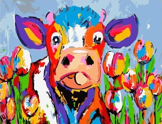 

Colorful Cow in Flower Field – Paint By Numbers - 40*50CM, 501 Original