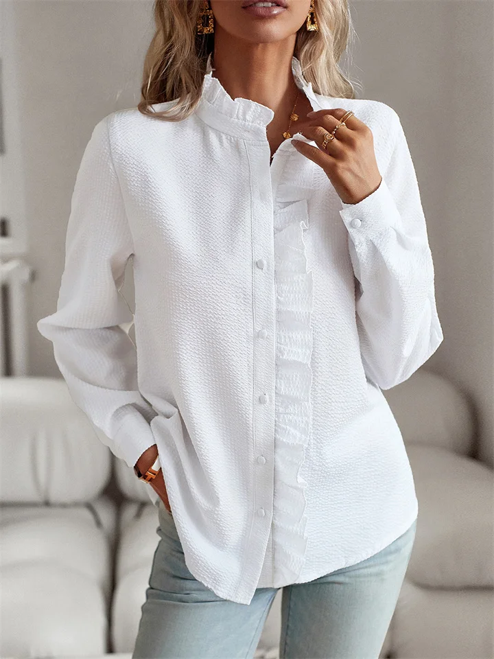 Lace Collar Simple Style Long-sleeved Shirt Fall New Temperament Commuter Blouse Elegant Wind Women's Clothing