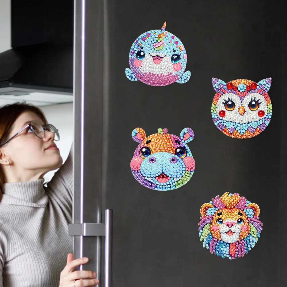 6Pcs Animal Head Acrylic Diamond Painting Art Fridge Magnet for Adults Beginners