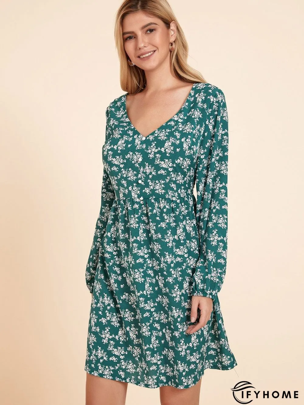 Green Floral Holiday Weaving Dress | IFYHOME