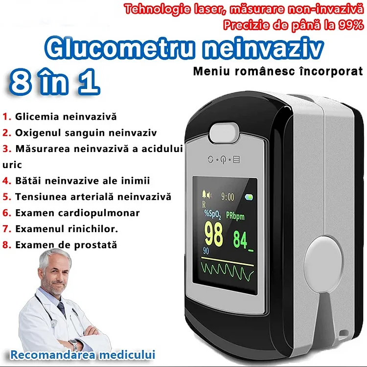 T----Glucometru neinvaziv (măsurare în 5 secunde/precizie de 99%)