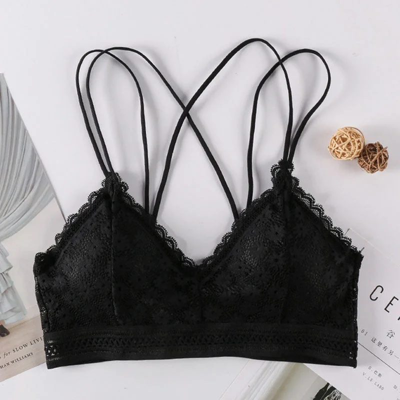 Women's Lace Bra Beauty Without Underwire Wrap Back Comfortable Chest Daisy Bra Stretch Triangle Coaster Underwear