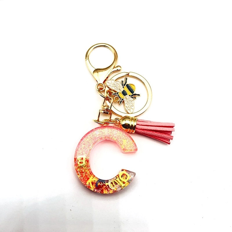 Retro Classic Style Letter Bee Resin Women’s Bag Pendant Keychain
