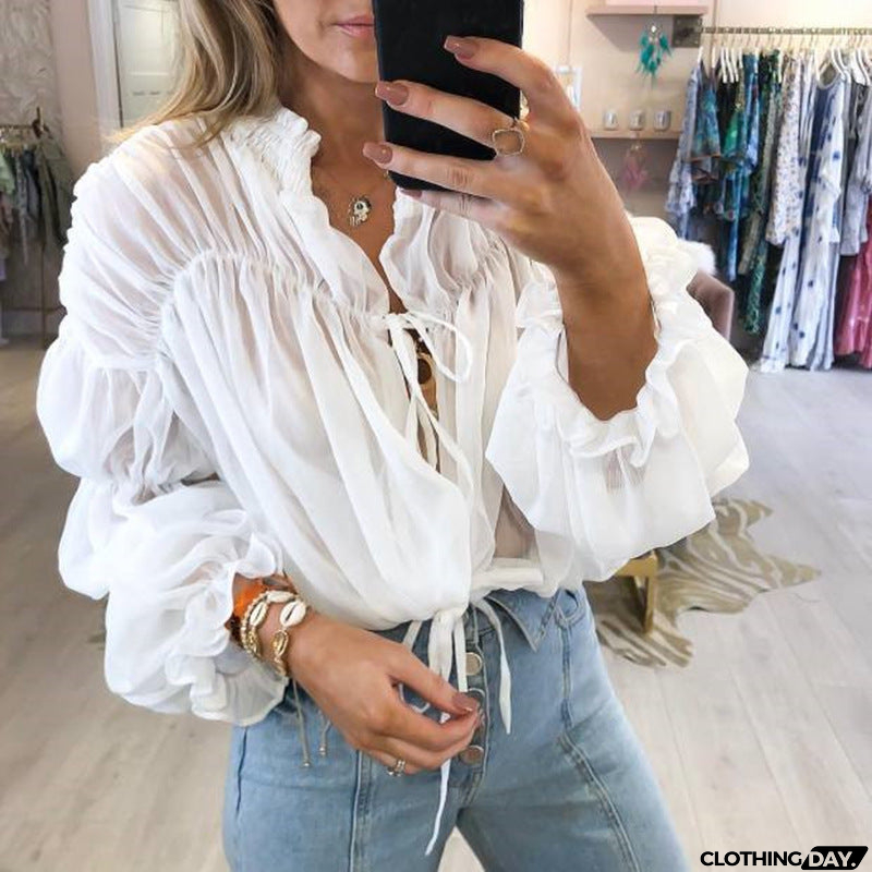 Women's Sexy Chiffon Long Sleeve Top